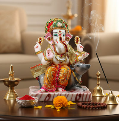 eSplanade Resin Ganesha Ganesh Murti Idol Statue Sculpture - Multi-colour - 9", 11" Inches