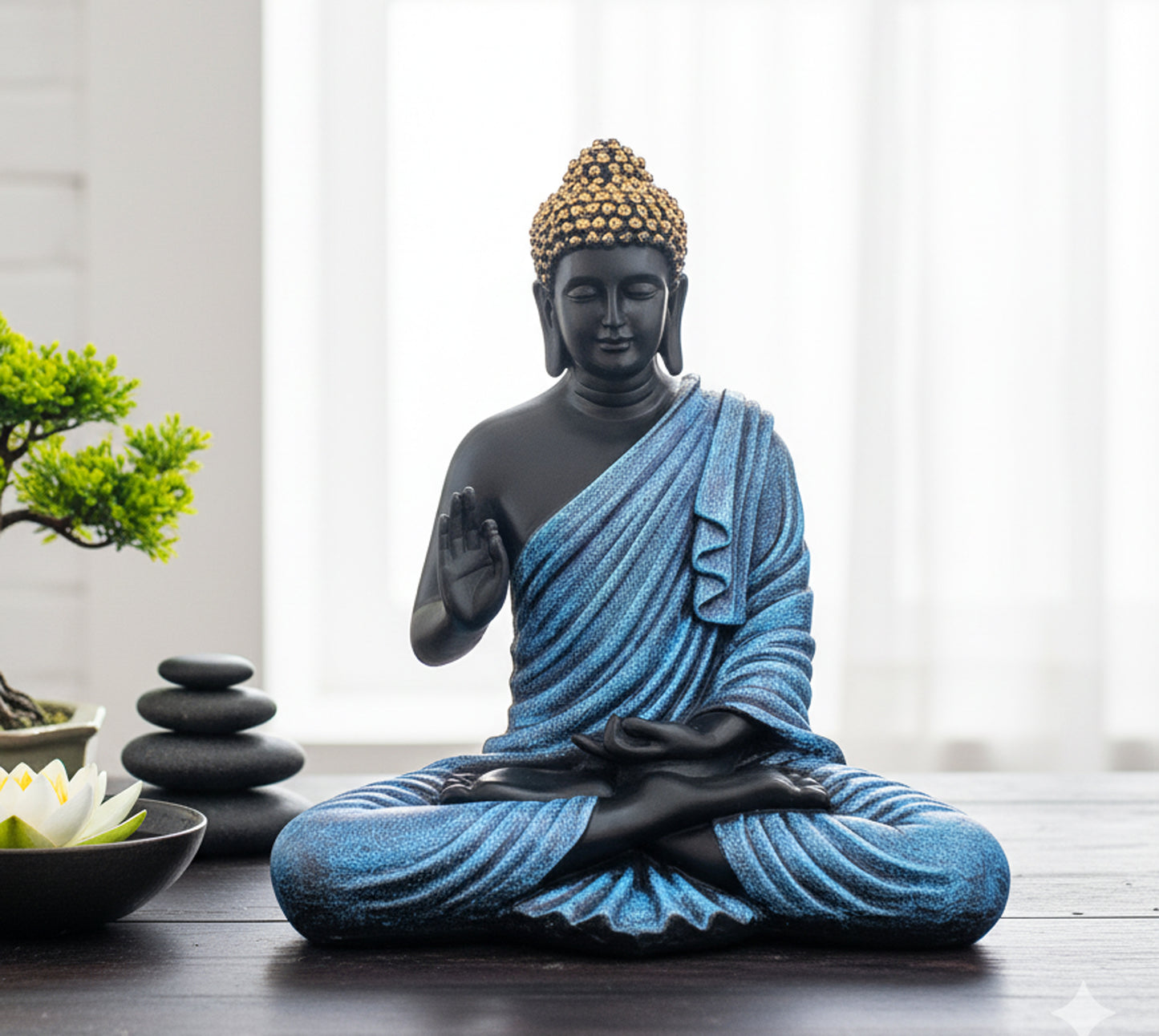 eSplanade Resin Meditating Buddha Showpiece | Home Decor | Idol Statue Figurine Murti | Tibetan Buddhist Statue - 14" Inches Height - Big Size