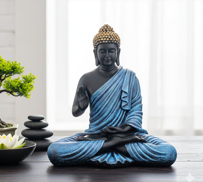 eSplanade Resin Meditating Buddha Showpiece | Home Decor | Idol Statue Figurine Murti | Tibetan Buddhist Statue - 14" Inches Height - Big Size