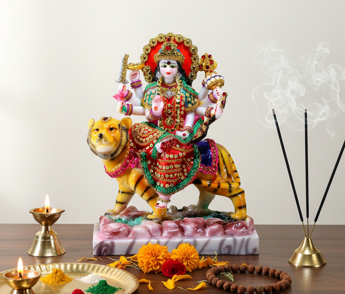 eSplanade Maa Durga Mata Rani Statue Idol for Home Mandir (8") | Navratri Pooja | Durga Maa - Resin - Multicolour