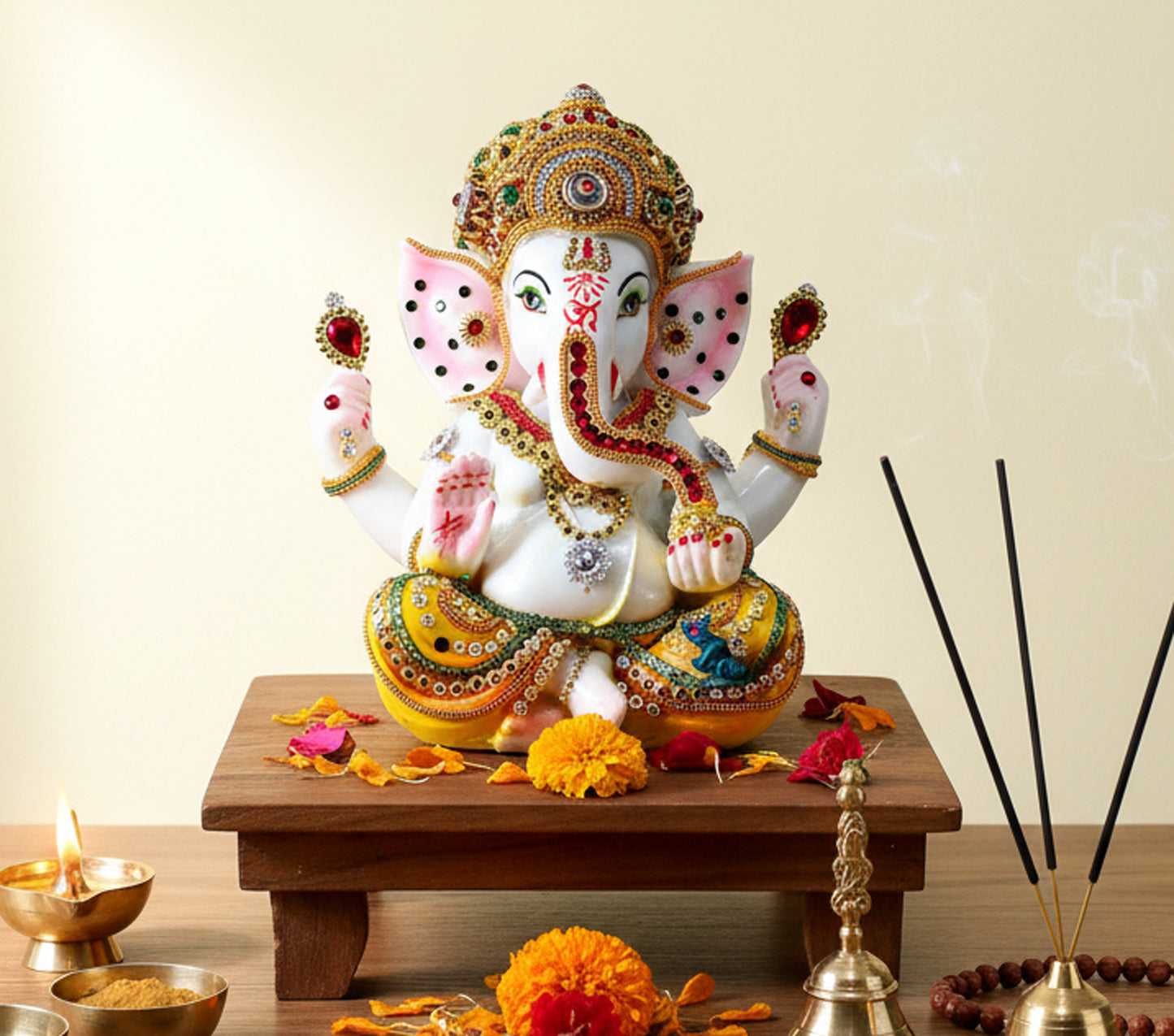 eSplanade Resin Ganesha Ganesh Murti Idol Statue Sculpture - Multi-colour - 9", 11" Inches