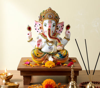 eSplanade Resin Ganesha Ganesh Murti Idol Statue Sculpture - Multi-colour - 9", 11" Inches