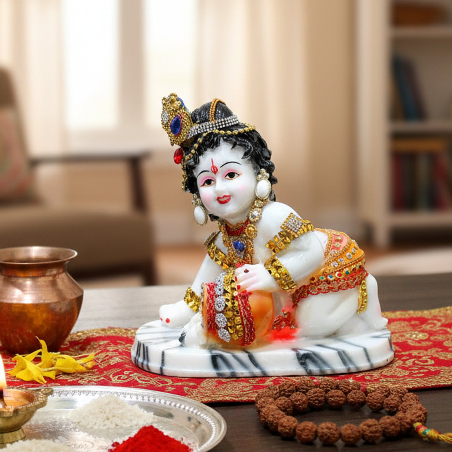 eSplanade Resin Krishna Krishan Makhan Chor Murti Idol Statue Sculpture - 7.5" & 8" Inches - Multicolour