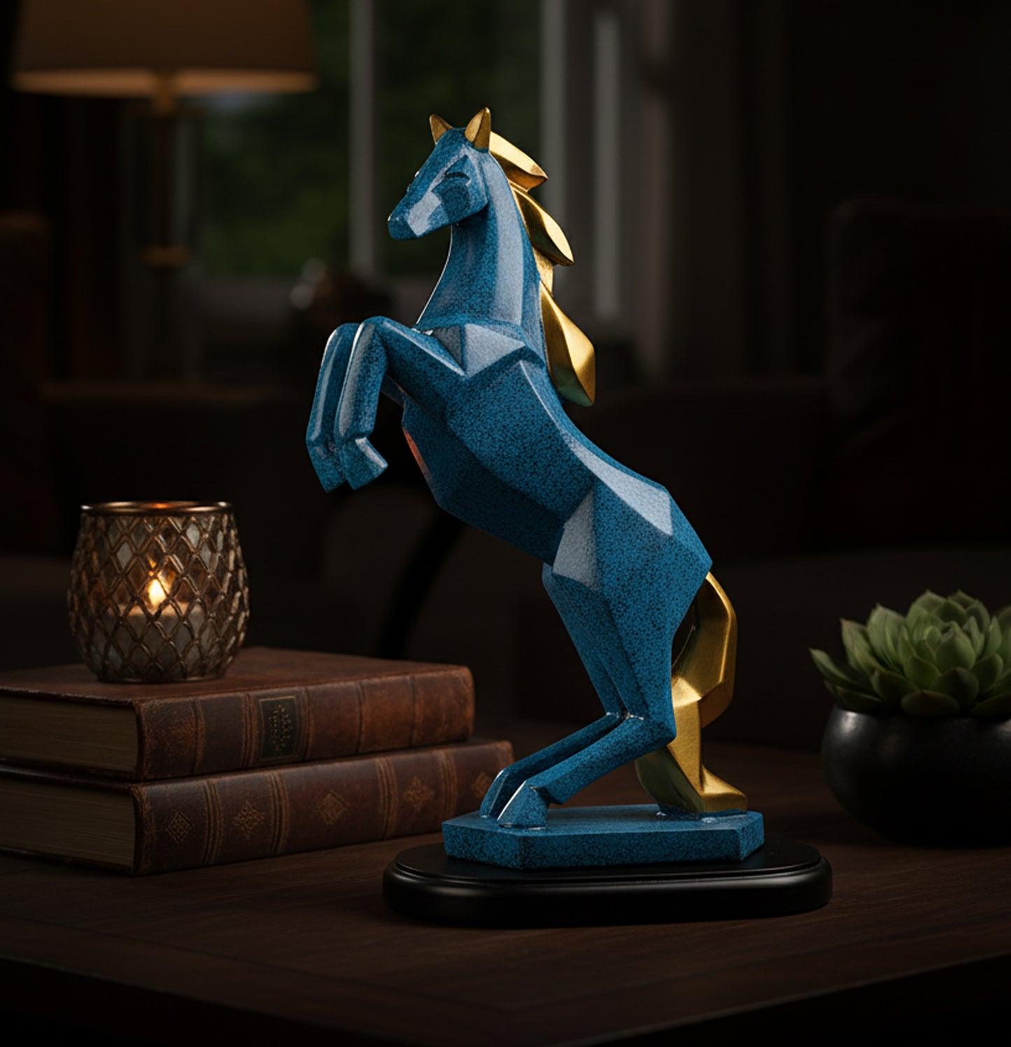 eSplanade Resin Uplifted Legs Horse Rearing Horse Standing Horse Showpiece Sculpture Figurine - Blue - 12" Inches