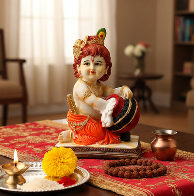 eSplanade Resin Krishna Krishan Makhan Chor Murti Idol Statue Sculpture - 7.5" & 8" Inches - Multicolour