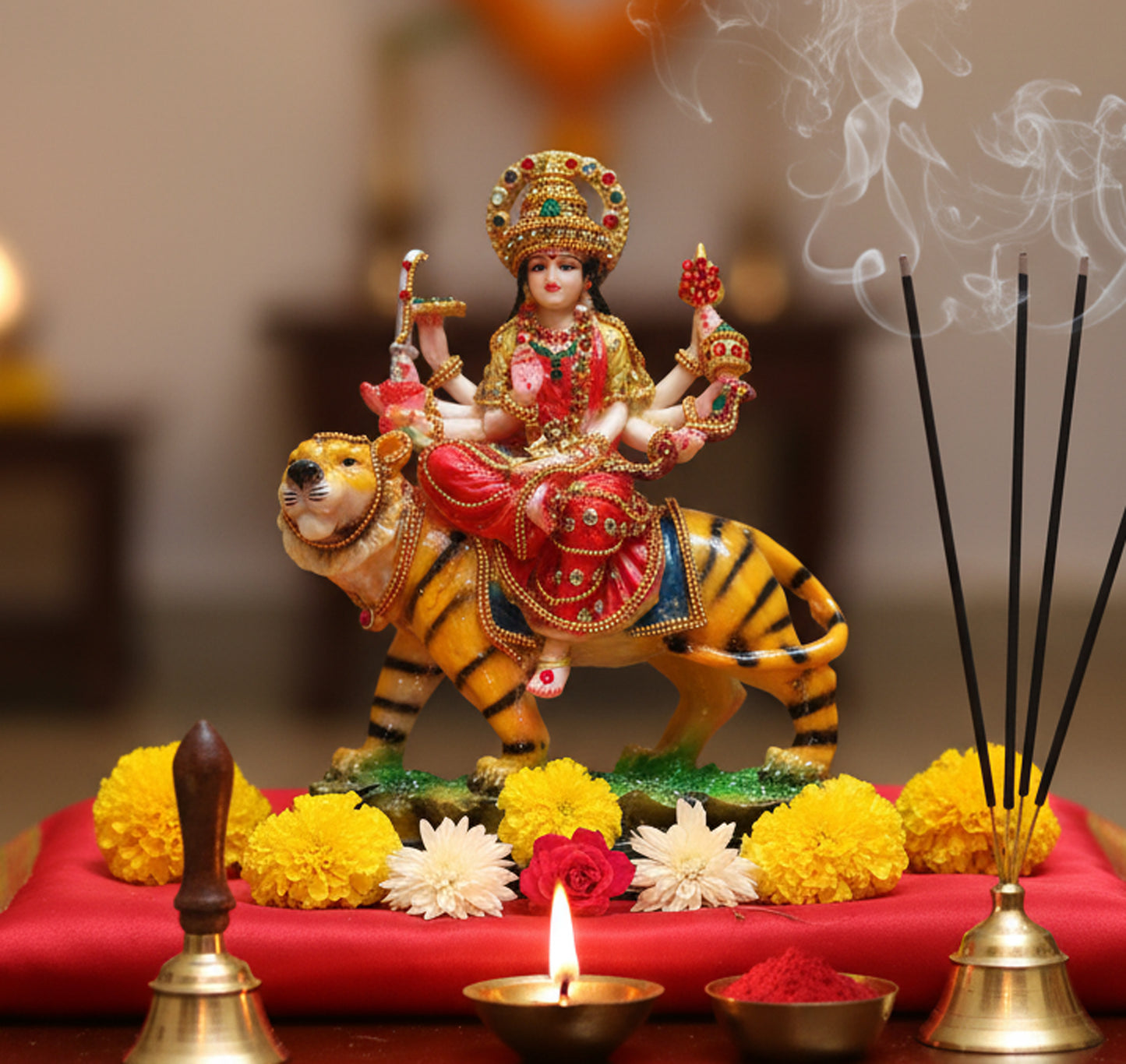 eSplanade Maa Durga Mata Rani Statue Idol for Home Mandir (8") | Navratri Pooja | Durga Maa - Resin - Multicolour